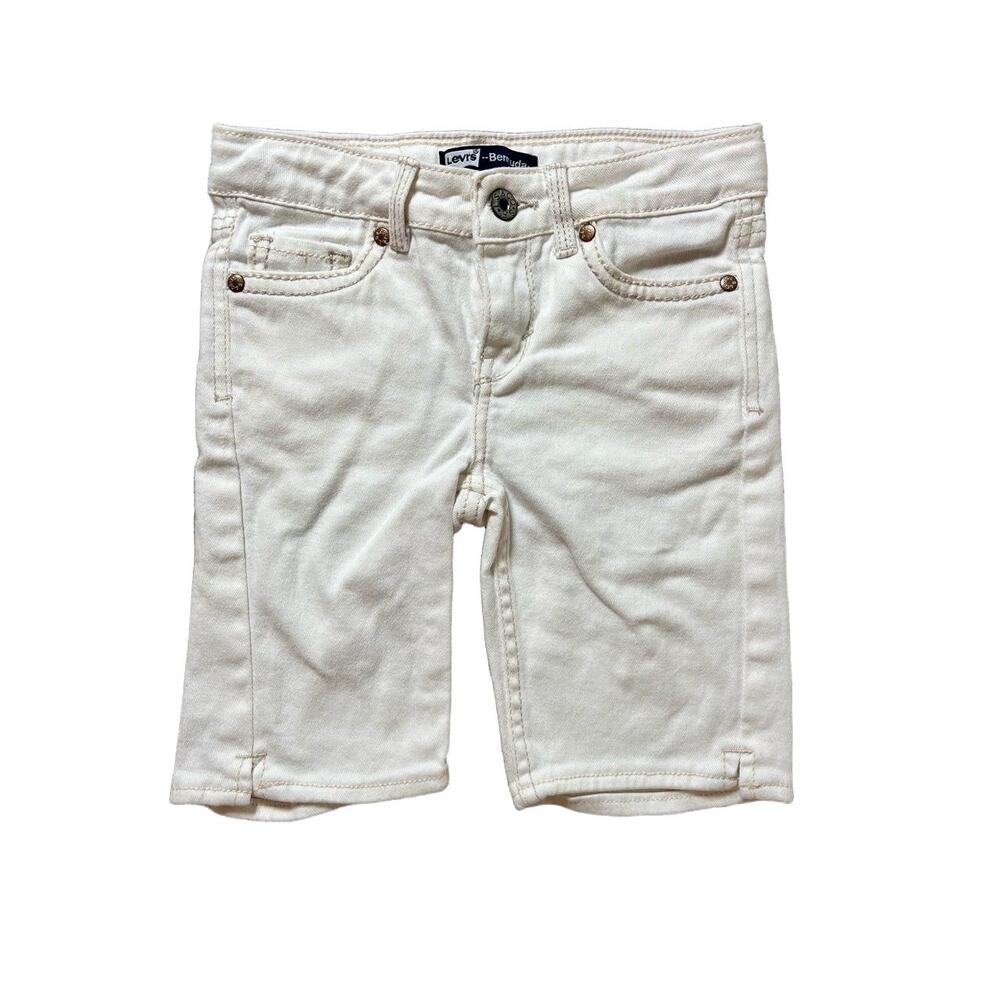 Levis Shorts Girls 7 Regular White Bermuda Denim Adjustable Waist Jean